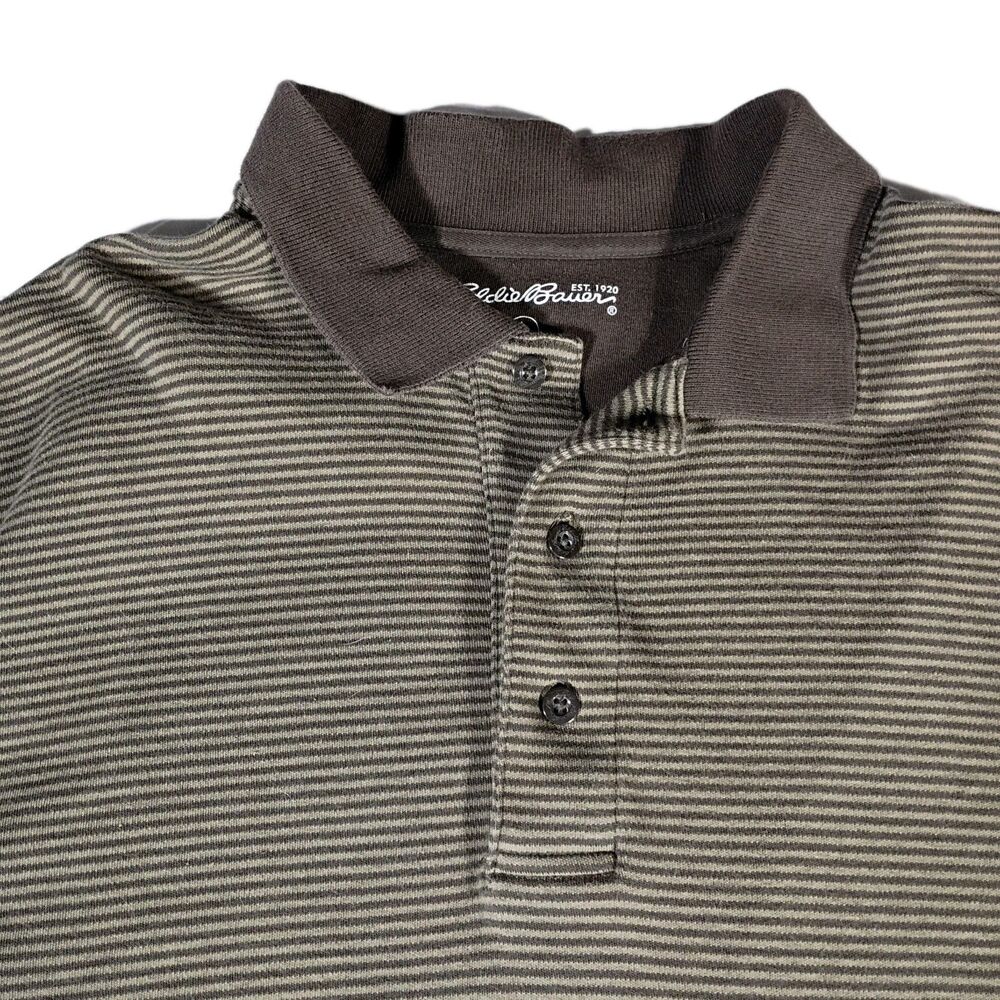 Eddie Bauer Striped Heavyweight 100% Cotton Polo Shirt Men's L Tall Brown SOFT - Picture 3 of 8